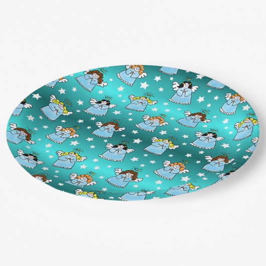 Himmlische WeihnachtsAngels Muster Pappteller (Schrägansicht)