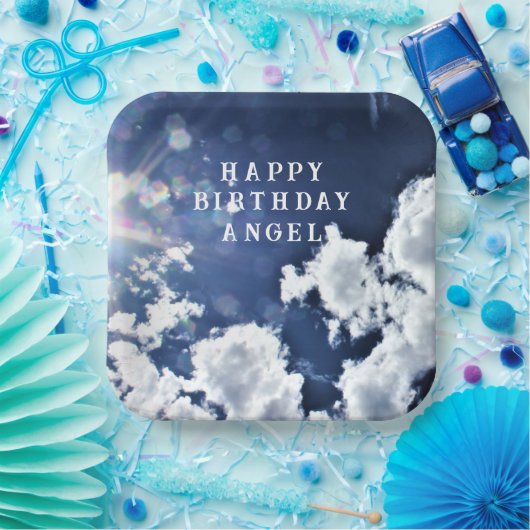 Himmlische Wolken "Happy Birthday" "Angel" Pappteller (Party)