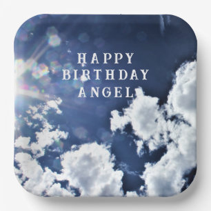 Himmlische Wolken "Happy Birthday" "Angel" Pappteller