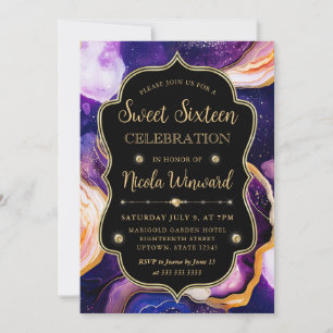 Himmlischer Achat   Sweet 16 Purple Gold Marble Einladung