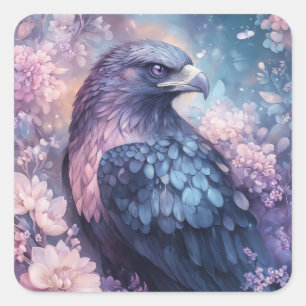Himmlischer Adler zwischen Blüten und Sternen Quadratischer Aufkleber