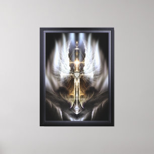 Himmlischer Angel Wing Cross Black Fraktal Art Leinwanddruck