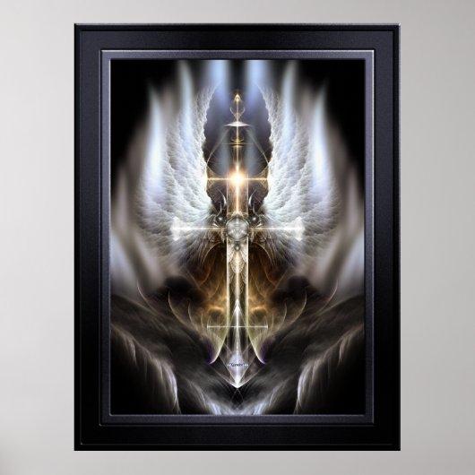Himmlischer Angel Wing Cross Black Fraktal Art Poster (Vorne)