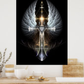 Himmlischer Angel Wing Cross Fraktal Art Bkgnd Poster (Küche)