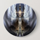 Himmlischer Angel Wing Cross Fraktal Art Button (Vorderseite)