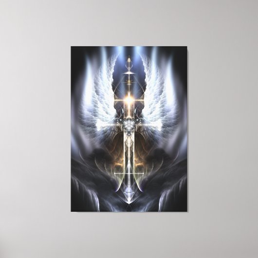 Himmlischer Angel Wing Cross Fraktal Art Canvas Pr Leinwanddruck (Vorderseite)