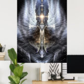 Himmlischer Angel Wing Cross Fraktal Art Jagdweg Poster (Heimbüro)