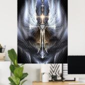 Himmlischer Angel Wing Cross Fraktal Art Poster Ti (Heimbüro)