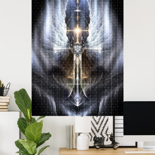 Himmlischer Angel Wing Cross Fraktal Art Poster Ti (Heimbüro)