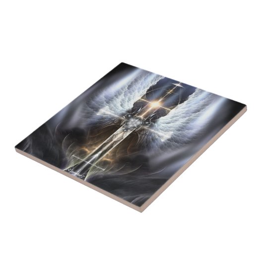 Himmlischer Angel Wing Cross Fraktal Art Tile Fliese (Seite)