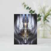 Himmlischer Angel Wing Cross Fraktal Postkarte (Stehend Vorderseite)