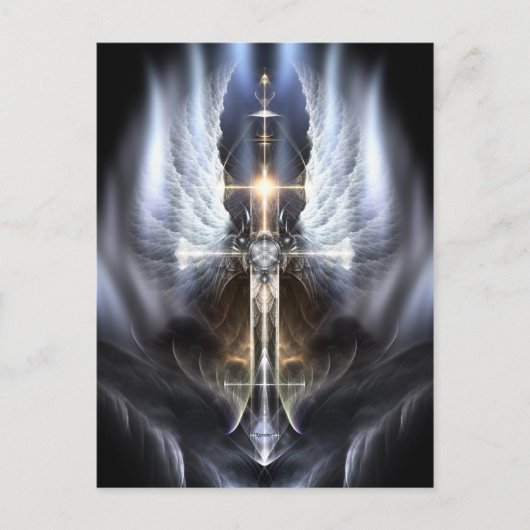 Himmlischer Angel Wing Cross Fraktal Postkarte (Vorderseite)
