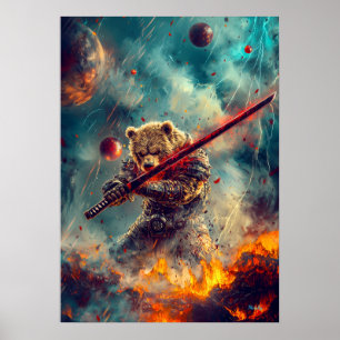 Himmlischer Bärenkrieger – Kosmischer Samurai-Wäch Poster