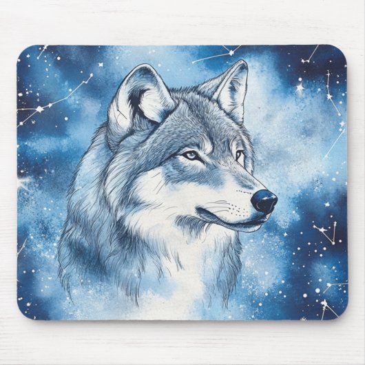 Himmlischer Blauwolf-Kosmik-Konstellation Mousepad (Vorne)