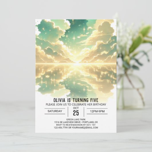 Himmlischer Celestial Digital Geburtstag Einladung (Stehend Vorderseite)