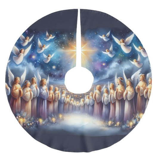 Himmlischer Chor unter dem Stern von Bethlehem Polyester Weihnachtsbaumdecke (Vorderseite)