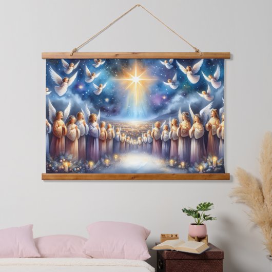 Himmlischer Chor unter dem Stern von Bethlehem Wandteppich Mit Holzrahmen (Schlafzimmer)