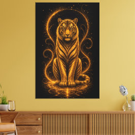 Himmlischer Gold-Tiger-Geist – Leuchtende Kosmisch Leinwanddruck