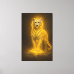 Himmlischer Goldener Weißer Tiger – Strahlende Göt Leinwanddruck