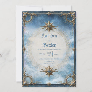 Himmlischer Goldkompass Hochzeit Einladung
