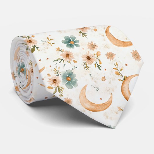 Himmlischer Halbmond Blumen Gold Glitter Krawatte (Gerollt)
