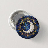 Himmlischer Halbmond-Ornamentales Buntglas-Mond Button (Vorne & Hinten)