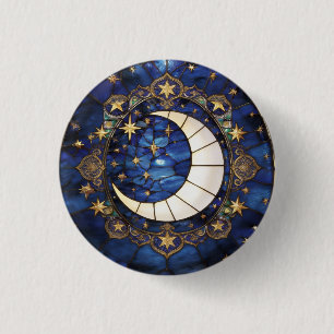Himmlischer Halbmond-Ornamentales Buntglas-Mond Button