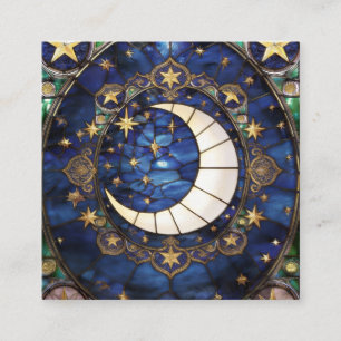 Himmlischer Halbmond-Ornamentales-Buntglas-Mond Quadratische Visitenkarte