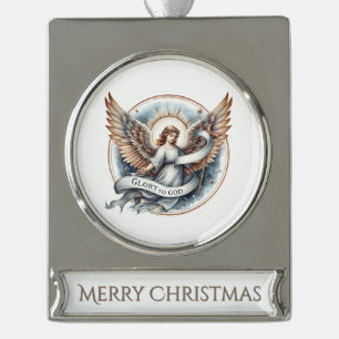 Himmlischer Herold – Glaube-Inspiriertes Weihnacht Banner-Ornament Silber