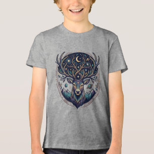 Himmlischer Hirsch Mystischer Mond & Sternen Kunst Tri-Blend Shirt