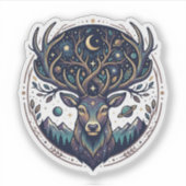 Himmlischer Hirsch Mystischer Mond- und Sternen-Ku Aufkleber (Vorderseite)