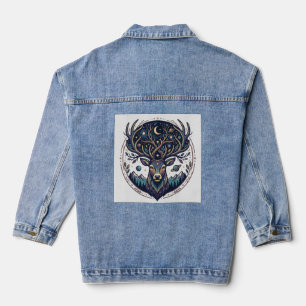 Himmlischer Hirsch Mystischer Mond- und Sternen-Ku Jeansjacke