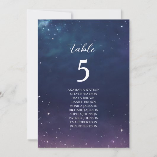 Himmlischer Hochzeitssitzplan mit Tischnummer (Vorderseite)