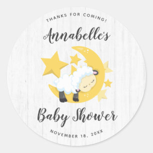 Himmlischer Mond Sterne & Lamm Baby Shower Dankesc Runder Aufkleber