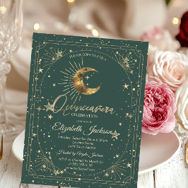Himmlischer Mond Sterne Rahmen Quinceanera Einladung