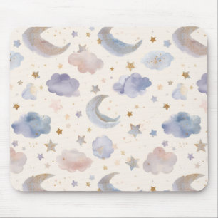 Himmlischer Mond Sterne Wolken Wasserfarbe Pastell Mousepad