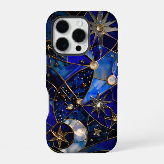 Himmlischer Mond Sternennacht Buntglas  iPhone 16 Pro Hülle
