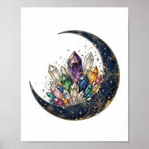 Himmlischer Mond und Kristalle Mystisches Design Poster