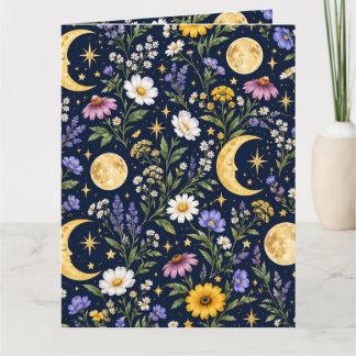 Himmlischer Mond & Wildblumen Botanisches Nahtlose Karte