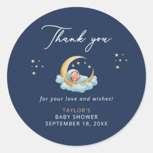 Himmlischer Navy-Mond-Baby-Shower-Danke-Aufkleber Runder Aufkleber