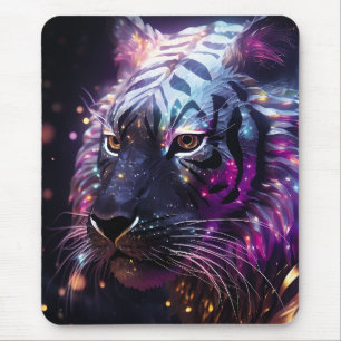 Himmlischer Neon-Tiger – Futuristische leuchtende  Mousepad