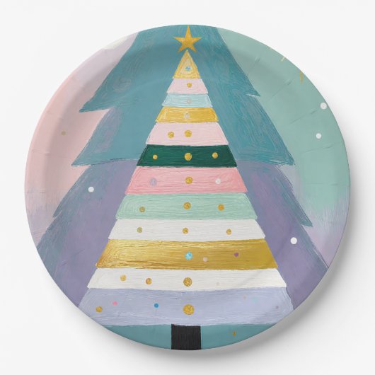 Himmlischer Pastell-Weihnachtsbaum Pappteller (Vorderseite)