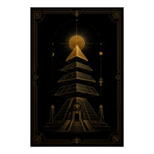 Himmlischer Pyramidentempel in schwarz-goldenem Po Poster