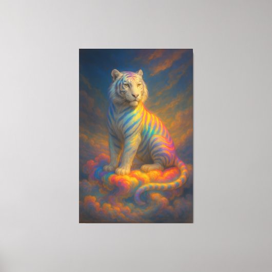 Himmlischer Regenbogen-Weißer Tiger – Fantasy-Kuns Leinwanddruck (Vorderseite)