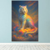 Himmlischer Regenbogen-Weißer Tiger – Fantasy-Kuns Leinwanddruck (Insitu (Holzboden))