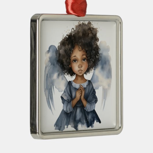 Himmlischer Schwarzer Engel in blauer Stille Ornament Aus Metall (Rechts)