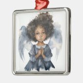 Himmlischer Schwarzer Engel in blauer Stille Ornament Aus Metall (Links)