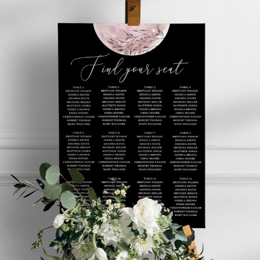 Himmlischer schwarzer Hochzeitssitzplan | Blush Mo Poster