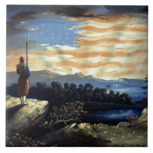 Himmlischer Sonnenaufgang der amerikanischen Flagg Fliese