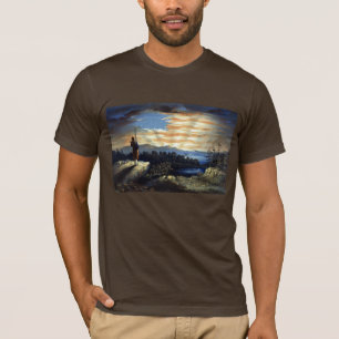 Himmlischer Sonnenaufgang der amerikanischen Flagg T-Shirt